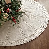 Vista 1 de Falda de árbol de Navidad de 48 pulgadas: falda de árbol de punto trenzado para árbol de 7.5 pies, falda de árbol blanco crema, faldas de árbol