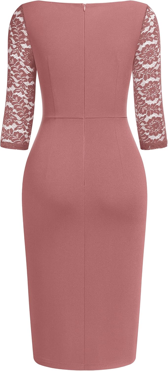 Miusol Women's Classy V-Neck Floral lace 3/4 Sleeve Cocktail Party Dress - Image 6