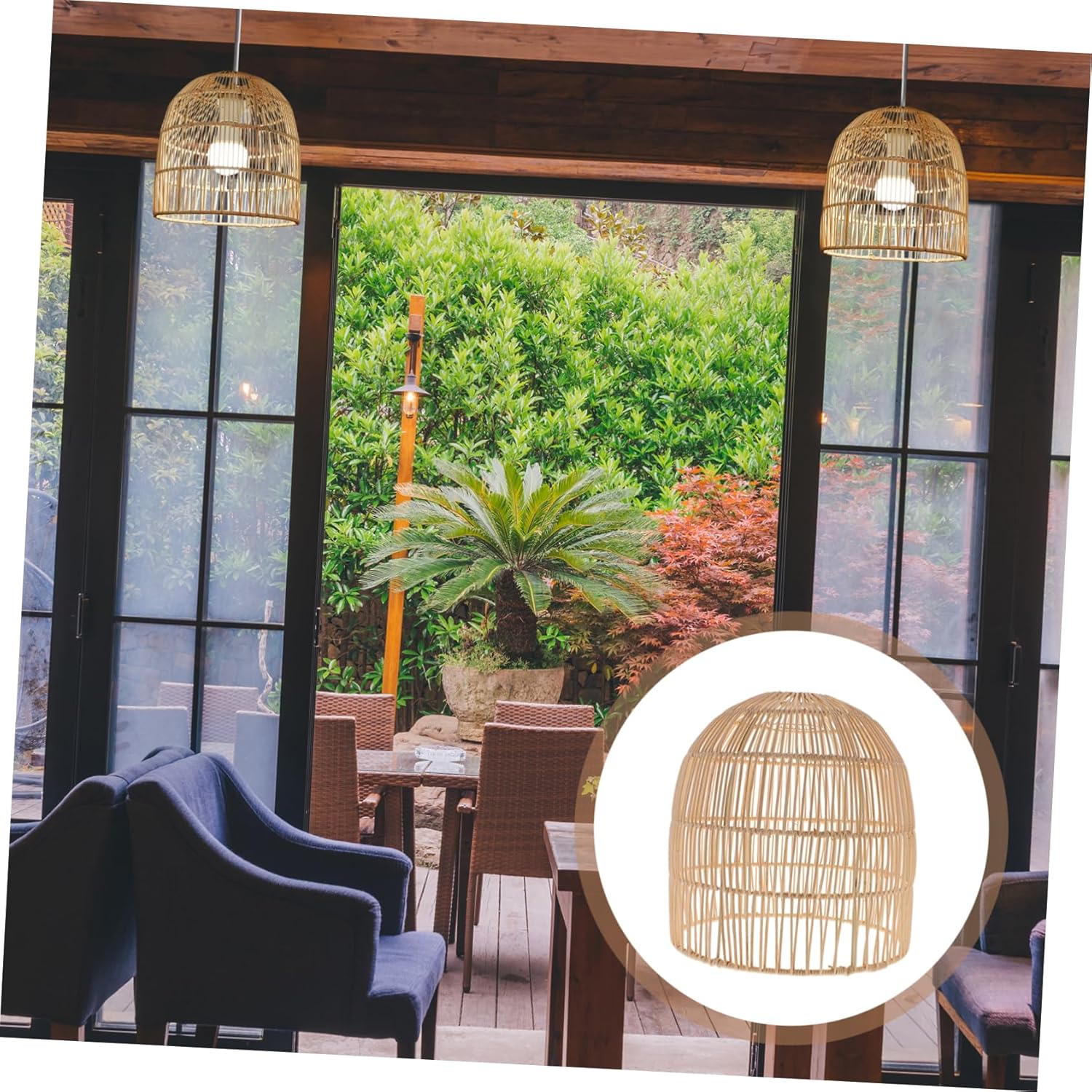 POPETPOP Rattan Living Lampshade Rustic Ceiling Light Cover for Dining Table Decorative Woven Lampshade