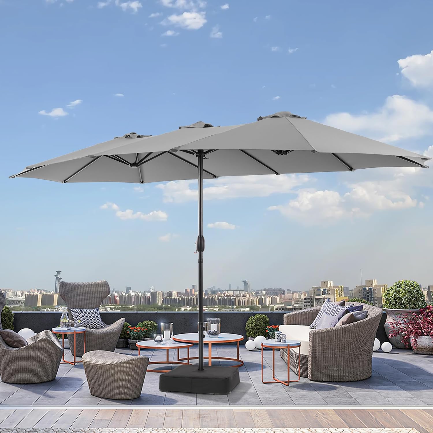 Bonosuki 15ft Large Patio Umbrella with Base, Outdoor