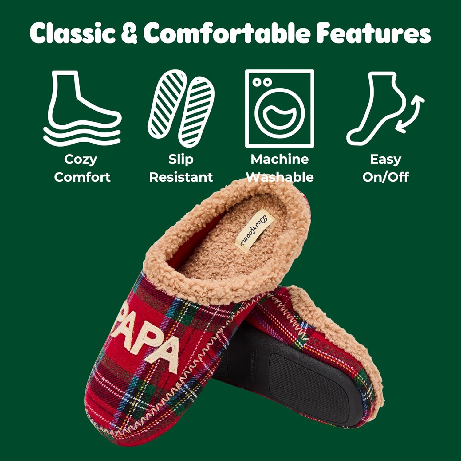 Dearfoams mens Matching Family Holiday Papa Bear Sherpa Lined Moc Toe With Embroidery Slipper - Image 7