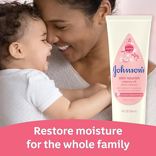 Miniatura 8 de Johnson's Skin Nourish - Aceite cremoso para bebé para piel seca con aroma a coco y madreselva, rico y cremoso aceite corporal para bebés hidrata
