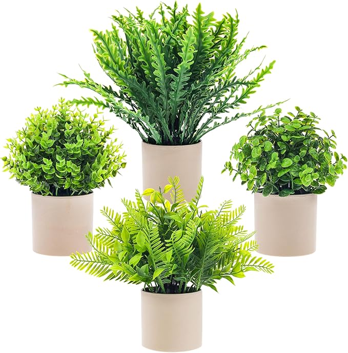Quancru 4 Pack Fake Plants Potted Artificial Small