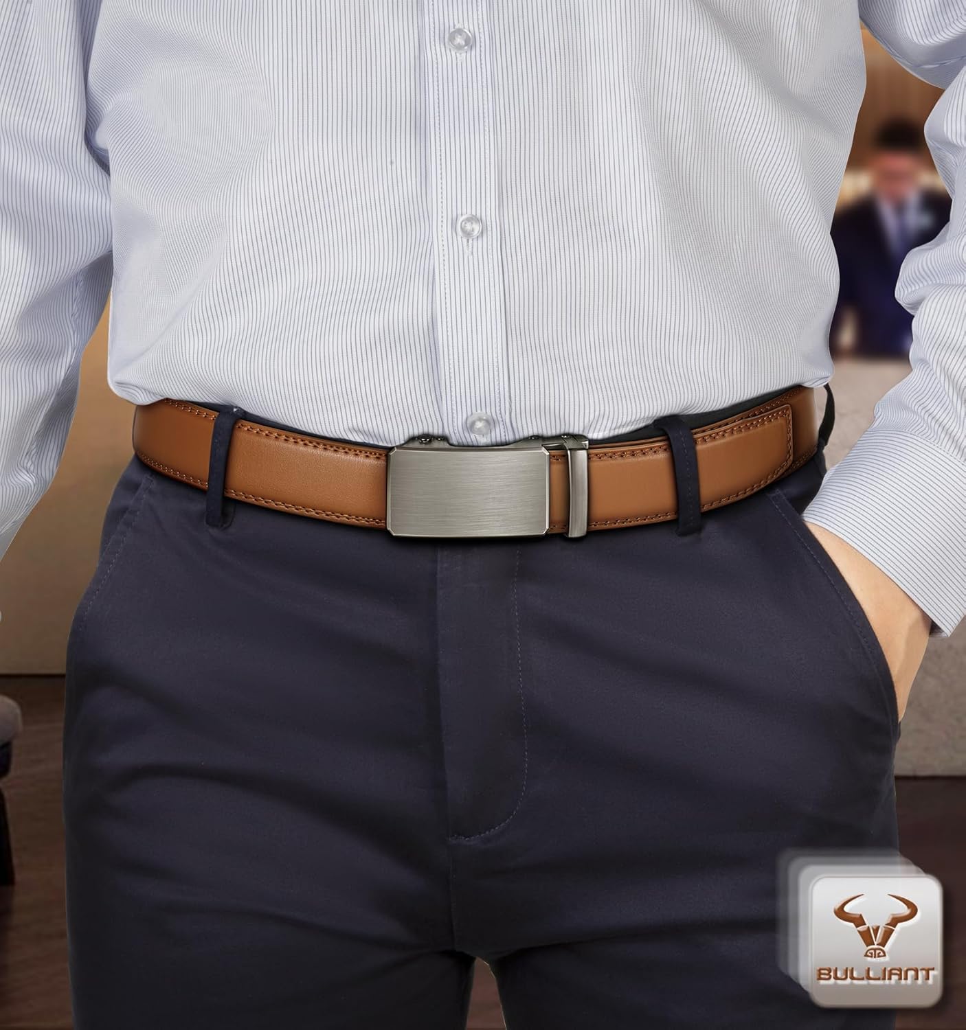 BULLIANT Men Belt, Ratchet Belt Adjustable For Gift Men Dress Jeans 1 3/8"-Cut For Fit - Image 5