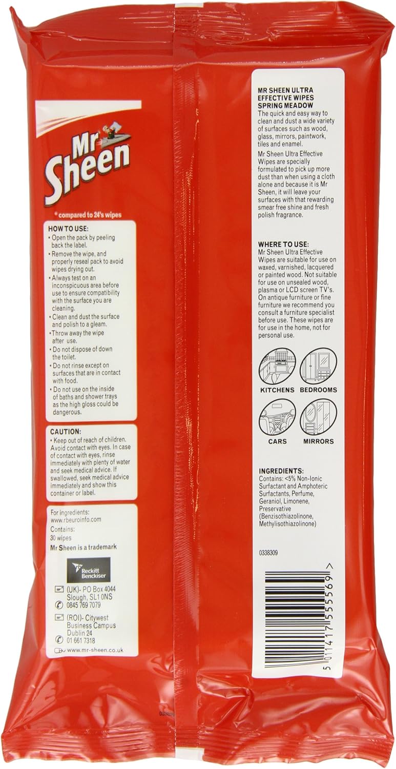 Mr Sheen Ultra Effective Wipes Spring Meadow, Pack of 10