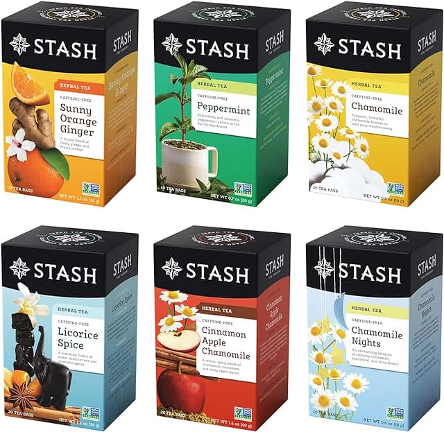 Stash Tea Soothing Herbal Tea 6 Flavor Variety Pack, 6 Boxes With 18-20 ...