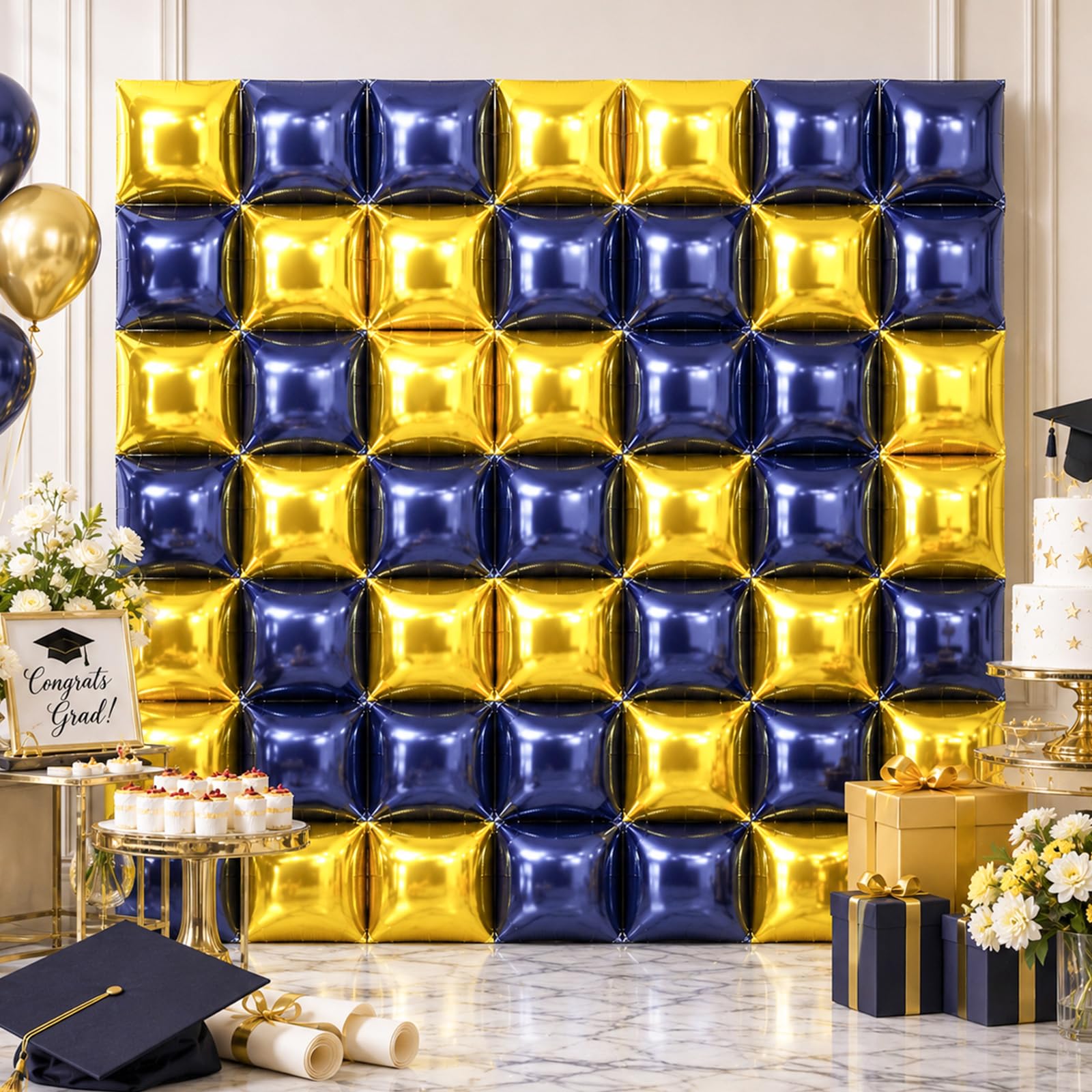 NISOCY 48 palloncini quadrati in lamina d'oro blu da parete su entrambi i lati blu navy oro palloncini arco kit per compleanni, lauree, baby shower, matrimoni, anniversari, decorazioni per feste