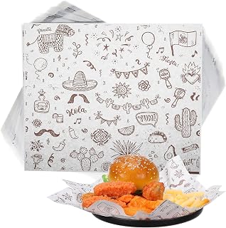PerKoop 300 Pcs Deli Wax Paper Taco Wrapping Paper Mexican Festival Wax Sheets for Food Greaseproof Sandwich Picnic Basket Liners Wrappers Bakery Tissue Sheets Kitchen (White)