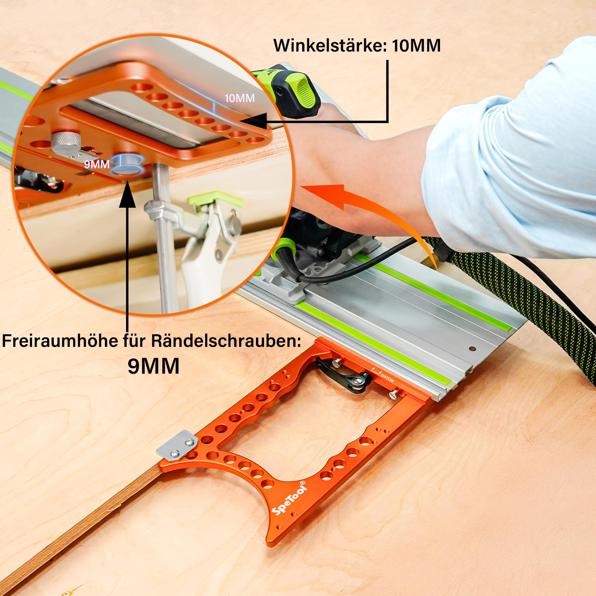 SpeTool Angolo di guida di precisione a 90° per tracksaws, precisione ±0,01°, blocco rapido e protezione binario, extra grande e spesso, compatibile con Festool, Makita, Milwaukee, Powertec, WEN