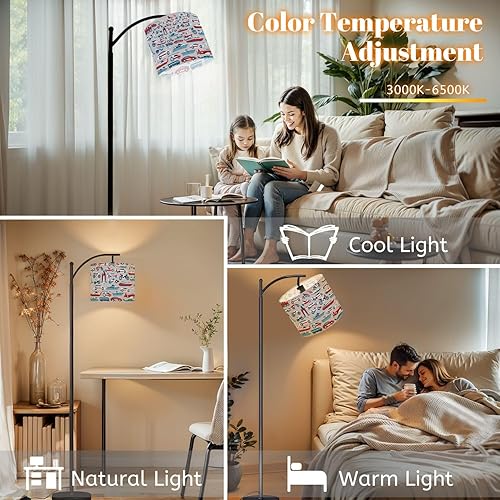 Miniatura 5 de Arc Floor Lamp Colorful Collection Vehicles Cars Bikes Planes Boats Trains Red White Dimmable Modern Standing Lamp with Remote Adjustable Drum Shade