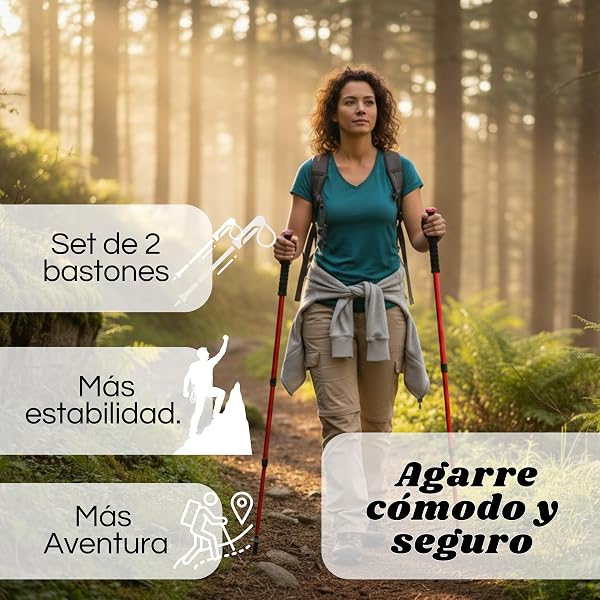 Weida | Bastones Extensibles de Aluminio 2 Unidades de Senderismo | Ligeros y Resistentes con Empuñadura Ergonómica de Goma | Correa Ajustable | Bloqueo rápido | para Todoterreno - 5