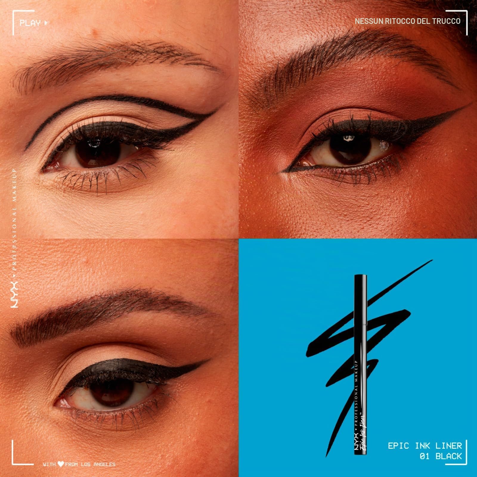 NYX Professional Makeup Eyeliner Epic Ink Liner Tonalità 01 Nero Waterproof Ultra Pigmentato Colore Intenso a Lunga Tenuta 24h con Punta Flessibile e Precisa Formula Vegana - 4 Eyeliner