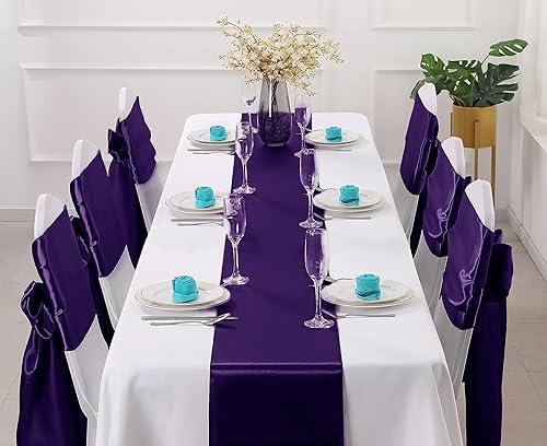 Miniatura 2 de Horbaunal Paquete de 12 caminos de mesa de satén morado de 12 x 108 pulgadas, caminos de mesa suaves para banquetes de boda, fiesta de cumpleaños