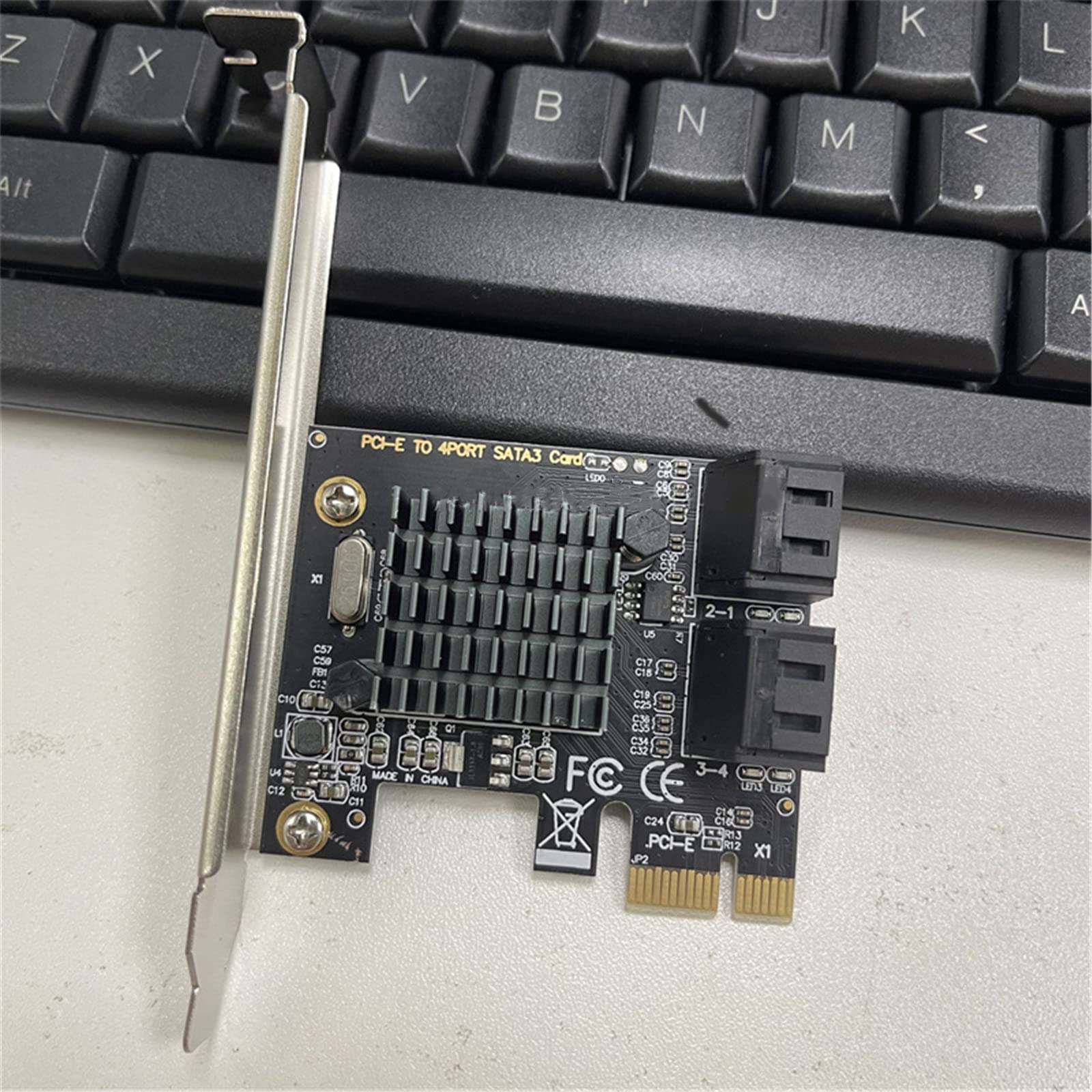 WANGCL Karta PCIE SATA 4 porty 6 Gbps SATA 3.0 Karta PCIE z 4 kablami SATA Uchwyt montażowy i radiatory