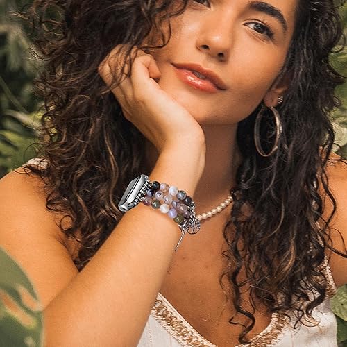Miniatura 4 de Pulsera de piedra natural con cuentas para mujer, compatible con Apple Watch de 1.496 pulgadas, 1.575 pulgadas, 1.614 pulgadas, 1.654 pulgadas,