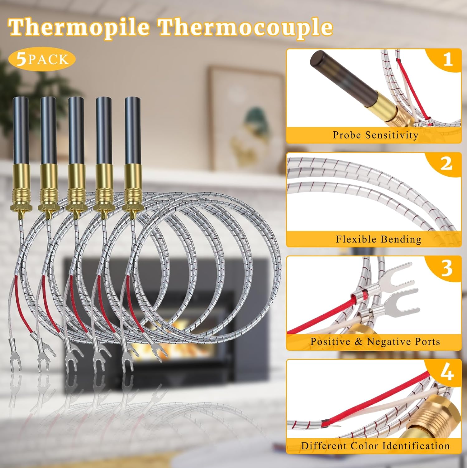 5 Pack Thermopile for Gas Fireplace 36" 750mv Fit for Pitco Frialator Southbend Oven Anets Fryer Parts Water Heater Gas Stove Fireplace Stoves Pilot Burner Generator Thermocouple Replace 60125501