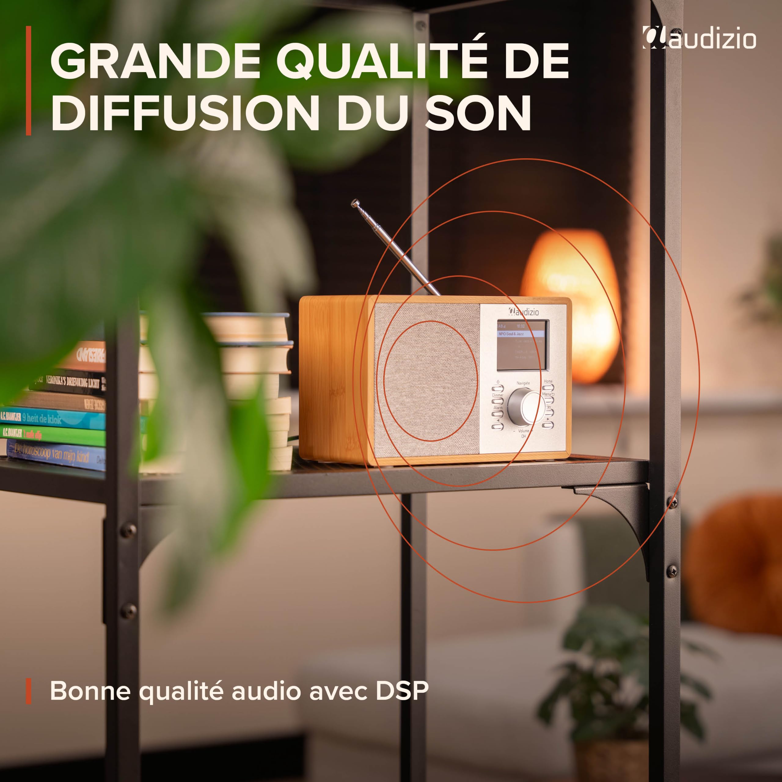 Audizio Cosa Radio Internet Wi-FI Dab+ FM BT 5.2 Bambou, Radio Numérique Compacte 30 W avec Écran Couleur 2,4", Plus de 32 000 Stations, Réveil, Entrée AUX et Sortie Casque