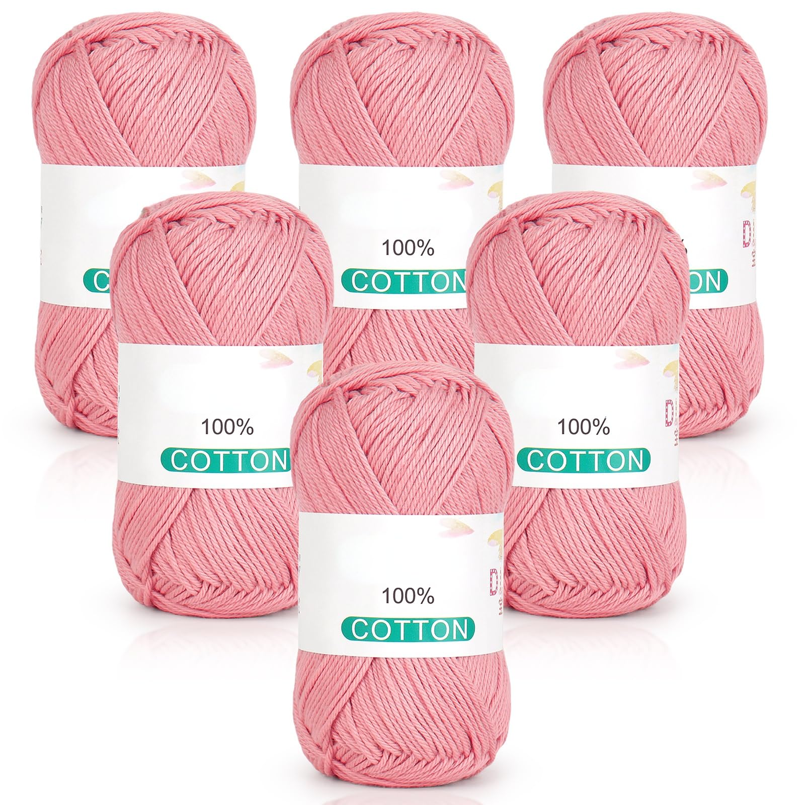 Reessy 100% Cotton Yarn for Crochet and Knitting, 6 Skeins (50g Each, 300g Total), Ideal Crochet Yarn for Dishcloths, Baby Blankets, Wearables & DIY Crafts(Nude Pink)