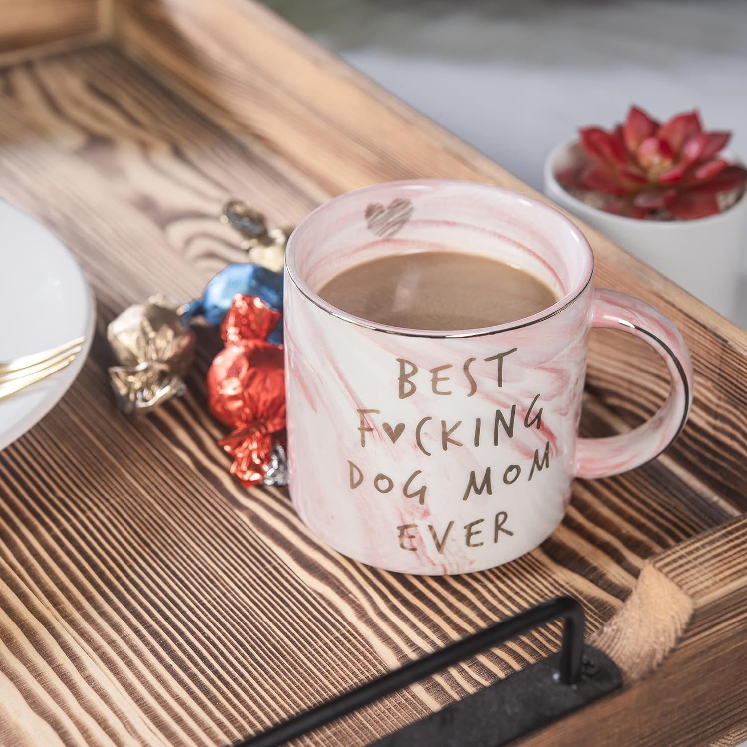 Dog Mom Gifts - Best Dog Mom Ever - Funny Birthday Gift For Dog Lovers Women - Gag Gifts for New Puppy Fur Baby Owners - Fur Mama Presents, Pitpull Pug - Cute Pink Marble Mug, 11.5oz Coffee Cup - Image 3