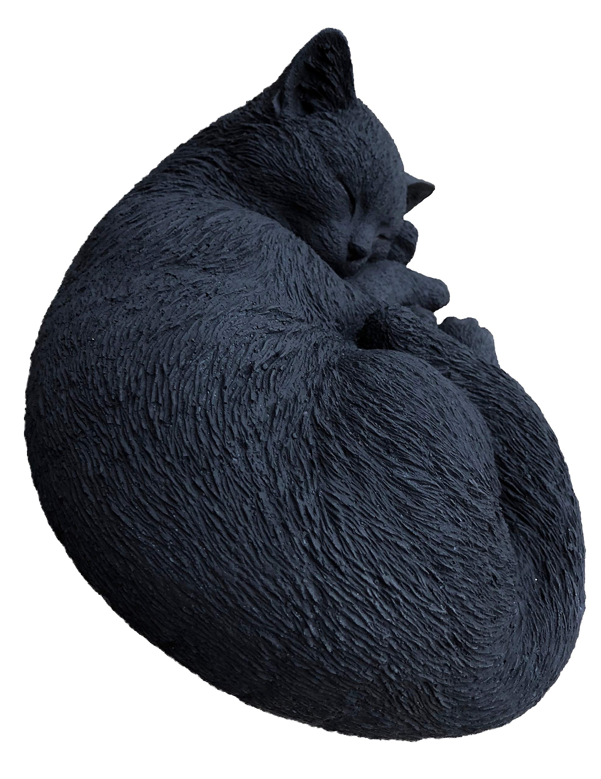 Statuette en pierre d’un chat endormi en boule, résistante au gel jusqu'à -30 °C, moulage en pierre massive