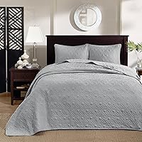 Vista 1 de Madison Park Quebec - Juego de ropa de cama tamaño King, color gris, damasco, colcha de 3 piezas, colcha acolchada de microfibra ultra suave