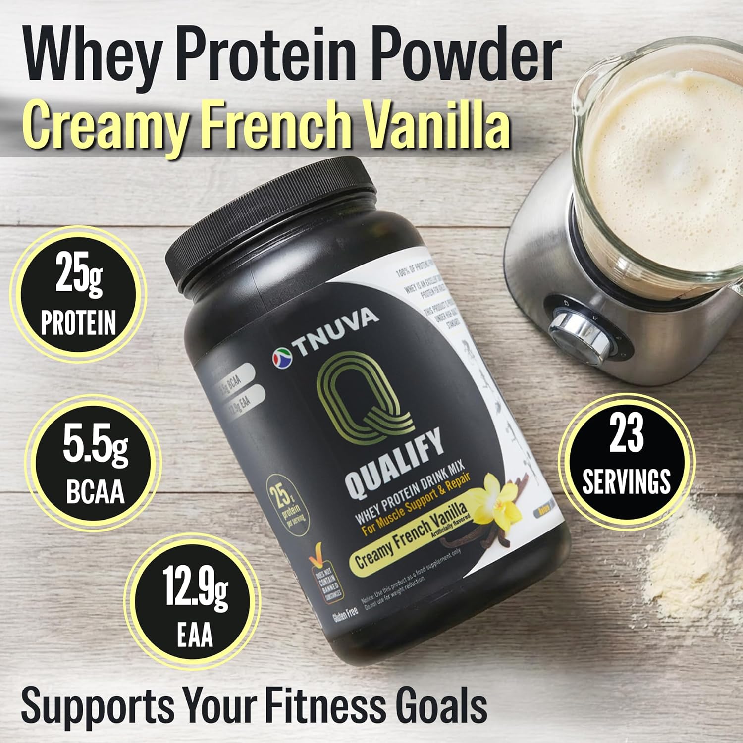 French Vanilla Protein Powder. 25g Protein Shake for Post Workout Recovery, Smoothie & Baking. Gluten & Sugar Free, Highly Kosher, Amino Acids (5.5g BCAA, 2.7g Leucine), 1.65lbs, 23 Servings