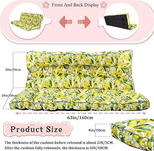 Miniatura 182 de Cojín de repuesto para columpio de 2-3 asientos, cojines de banco para exteriores con respaldo grueso de 4 pulgadas, muebles de patio, jardín, Flor