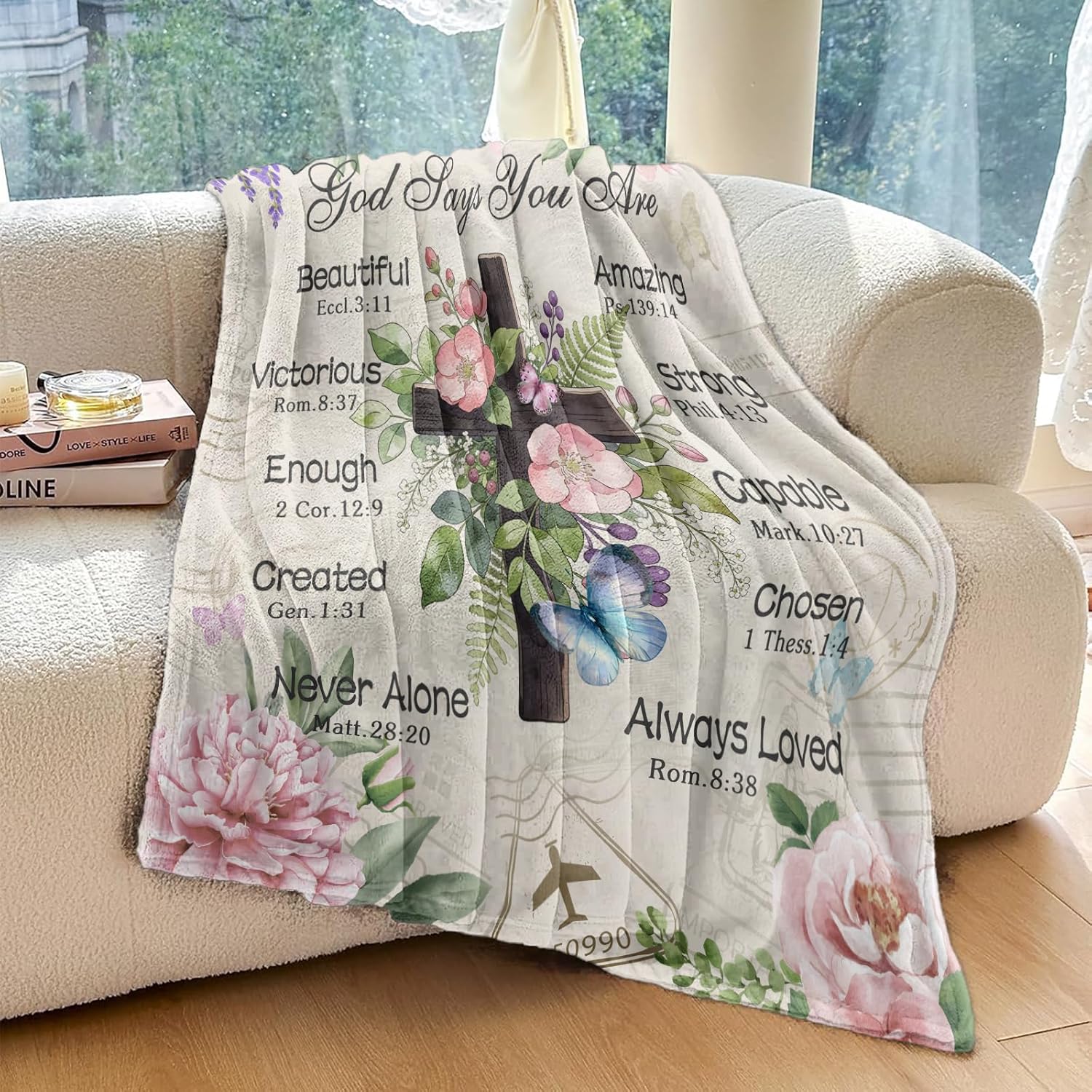 Christian Gifts for Women, Christian Blanket 80"x60", Christian Gift with Flowers, Birthday Gifts for Women, Religious Gifts for Daughter, Mom Sister, Friends Inspirational Throw Blankets