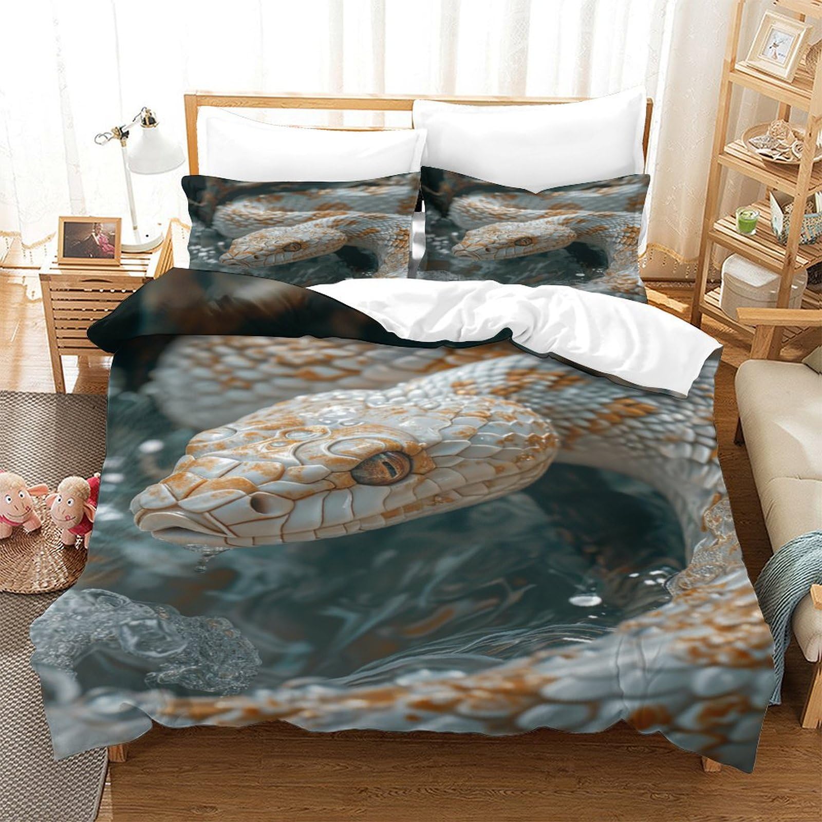 P1S9U7W5Y Realistic Crocodile 3D Printed Duvet Cover Set 3pcs Microfiber Realistic Crocodile Bedding Set Single（140x200cm）