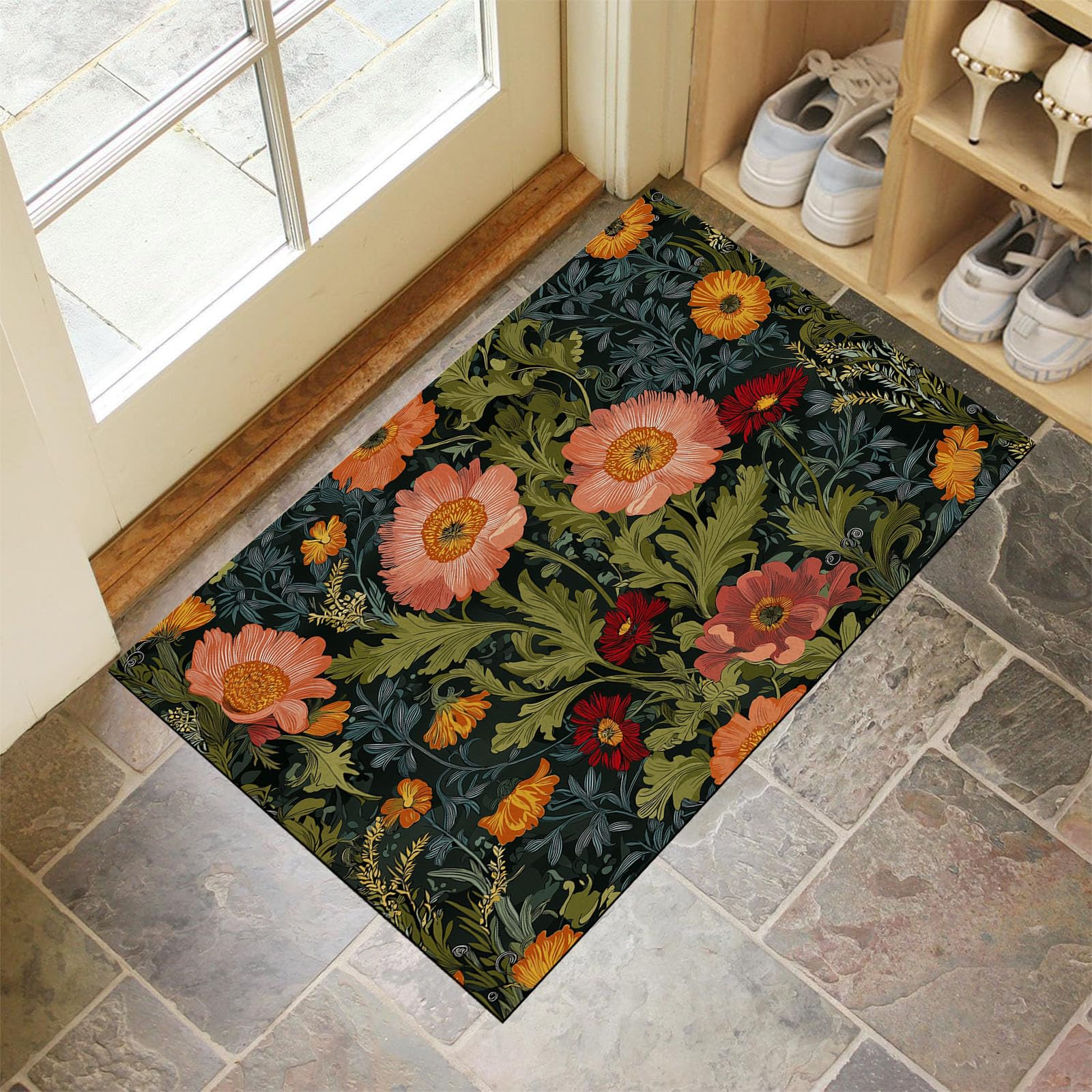 Tapis intérieur pour entrées et couloirs au design plantes vintage