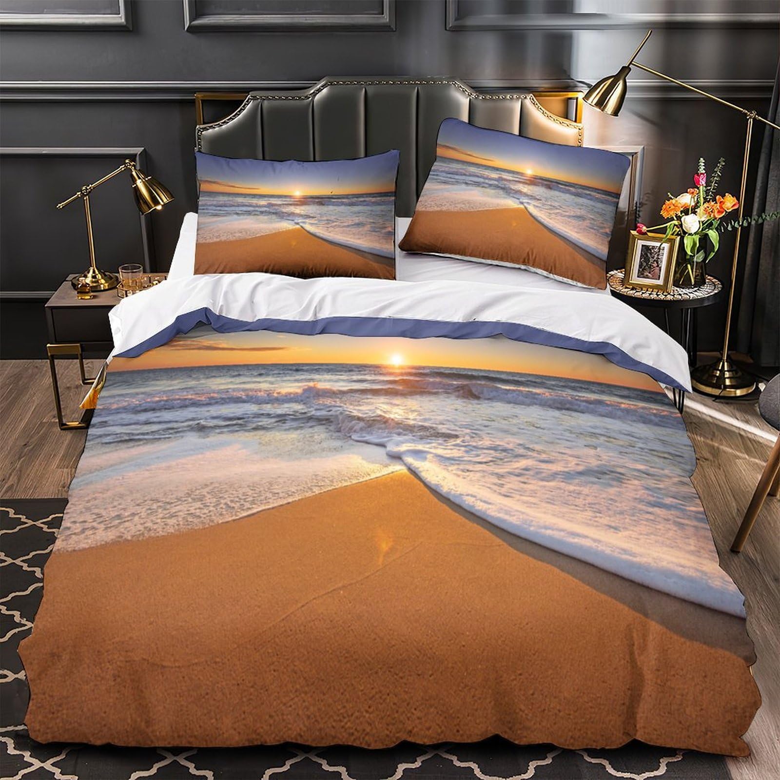 Housse de Couette Plage Anti-Acarien en Microfibre pour Sommeil Sensible 135x200 cm