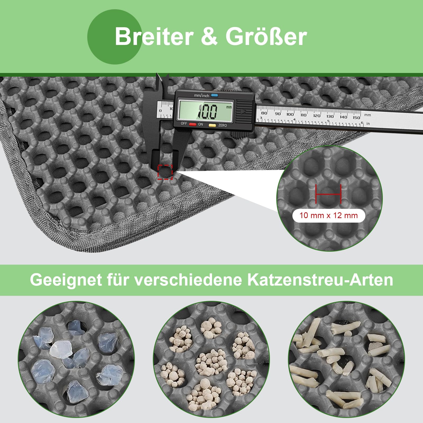 Katzenklo Matte 90x60 cm XXL Katzenstreu Matte, EVA Doppelte Schichte Waben Katzenmatte Katzenklo Wasserdichte Unterlage Katzenklo Katzenstreumatte, Grau