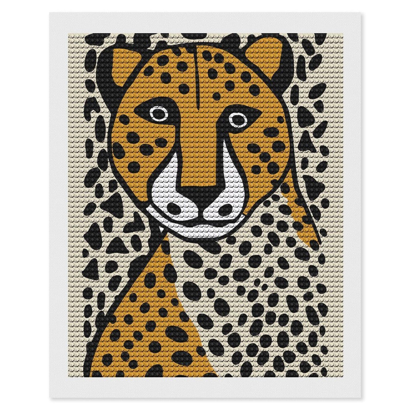 Junmoney Wildlife Cheetah Portrait Diamond Painting Canvas Kit 16"x20", Round Gems, Living Room Decor, Seasonal Gift Choice, Modern Decor