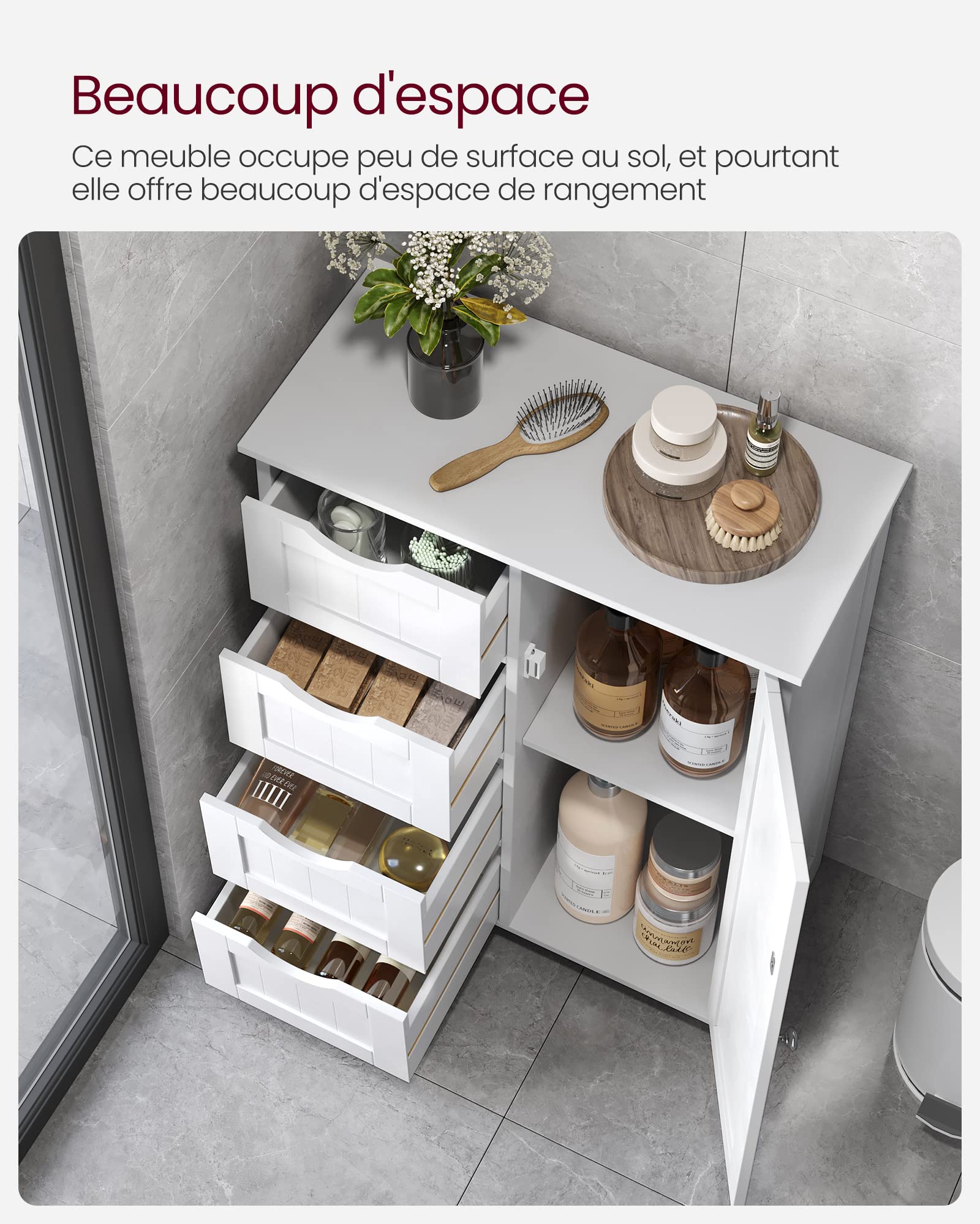 VASAGLE Meuble Salle de Bain Rangement, Commode, avec 4 Tiroirs