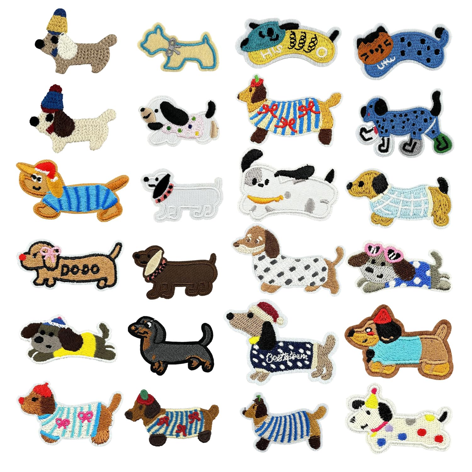 Oodjvn Color 24 Pieces Of Cloth Stickers, Cute Dachshund Embroidered Cloth Stickers, Diy Decoration S, Suitable For Decorative Clothing, Hats, Backpacks.