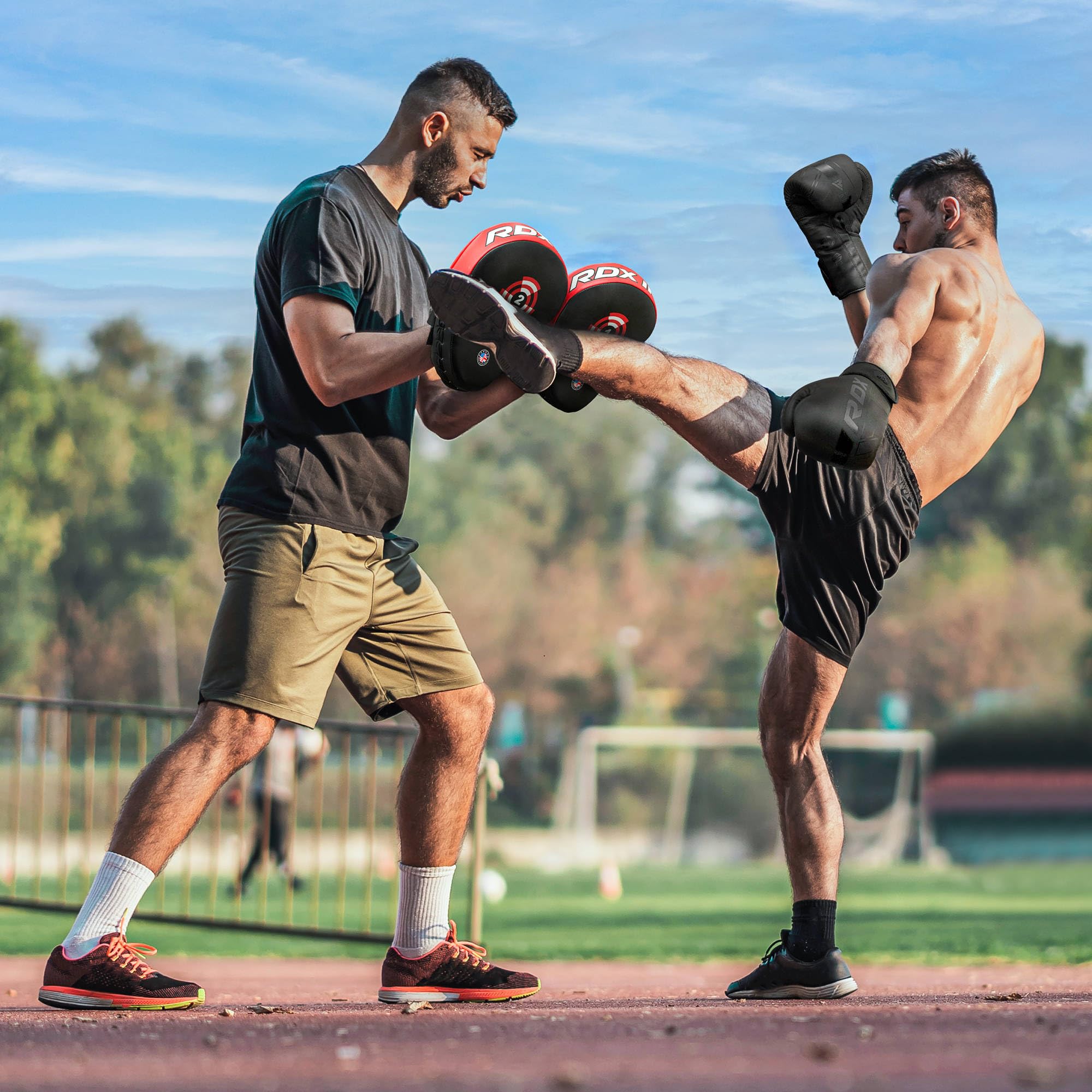 RDX Maya Hide Cuero Curvadas Boxing Pads Gancho Jab Patada Almohadilla Kick Boxing Sparring