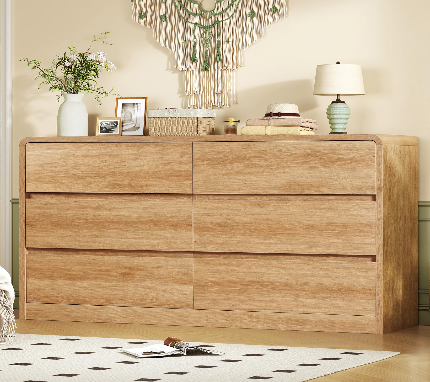 buy dresser Frmobepts Wood for Bedroom, 6 Drawer Dresser, 15.8 inch D x 47.2 inch W x 27.7 inch H, Light Oak, Adult Unisex, Size: 15.8 D x 47.2 W x 27.7 H Personalize your space by adding decorative accents to the top of the dresser and add the mirror to bring extra depth and brightness into your room TEENFON 55" Dresser for Bedroom