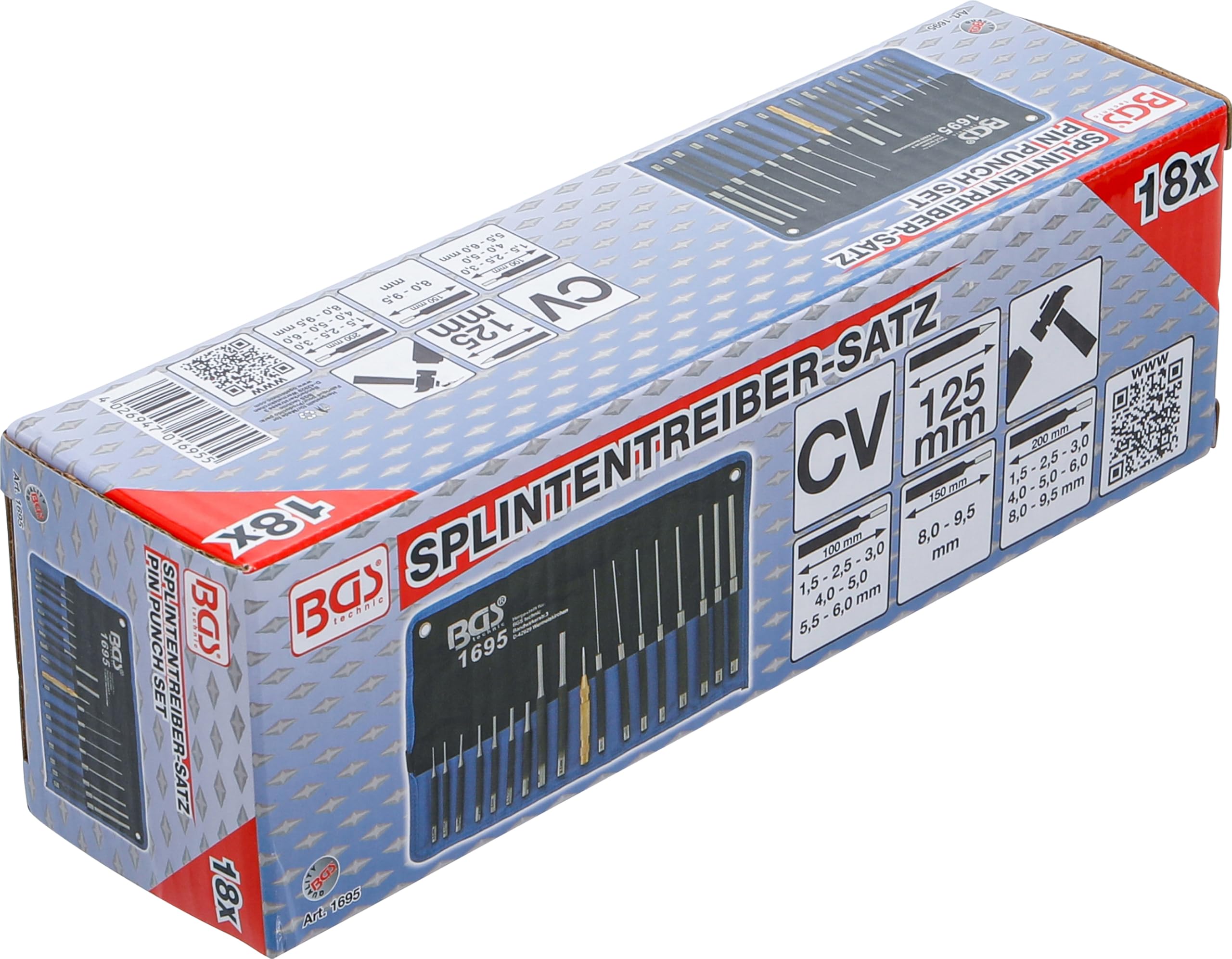 BGS 1695 | Serie di cacciaspine | 100 - 150 - 200 mm | 1,5 - 9,5 mm | incl. punteruoli | 18 pz.