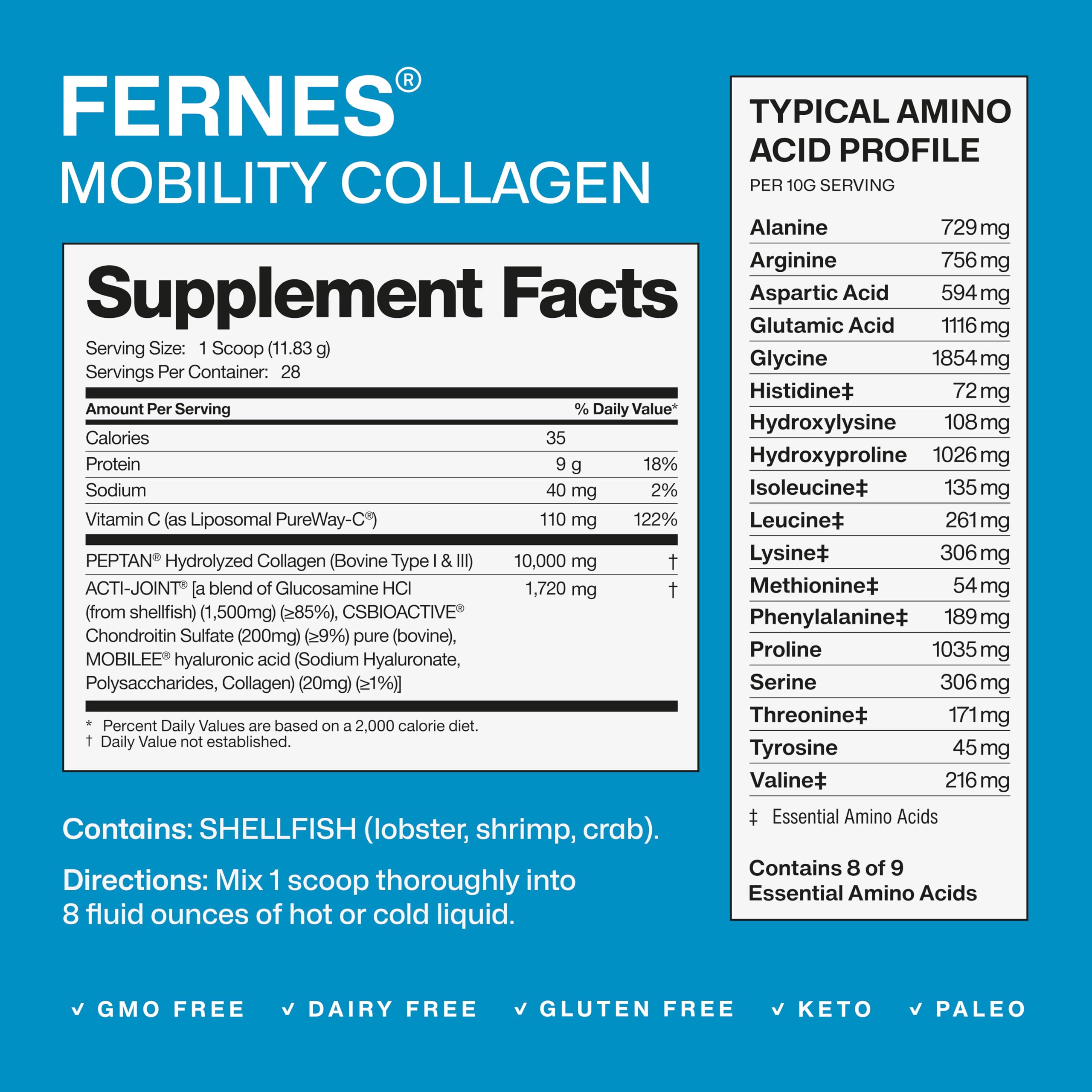 Mobility Collagen Peptides Powder - Glucosamine, Chondroitin, Hyaluronic Acid & Liposomal Vitamin C Joint Bone & Cartilage Support Grass-Fed Type I & III Keto & Paleo 28 Servings, 11.83 oz — Amazon image 3