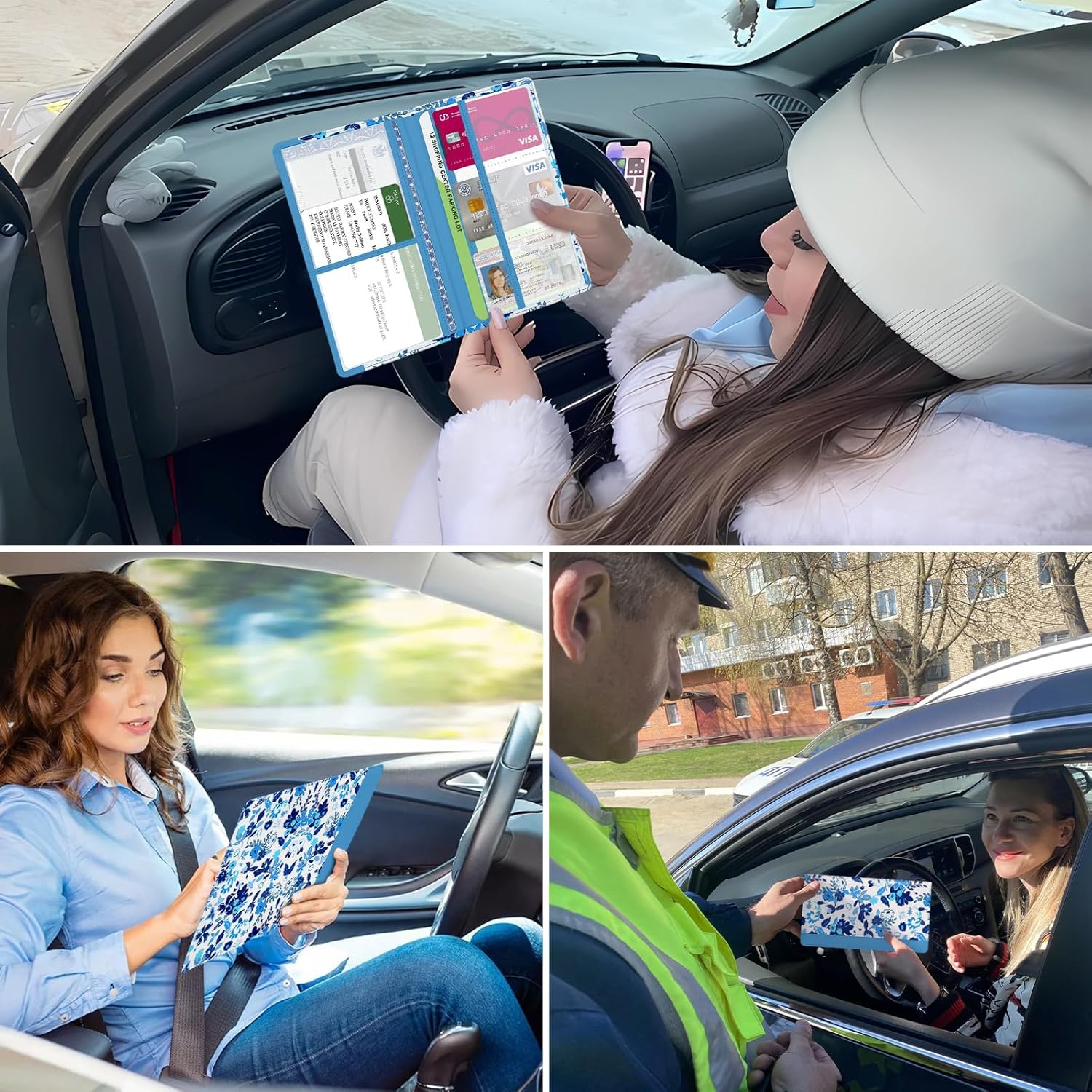 Car Registration and Insurance Holder, with Magnetic Closure for License, Cards and Documents, All Vehicle Needs and Car Accessories (Flower-Blue) thumbnail