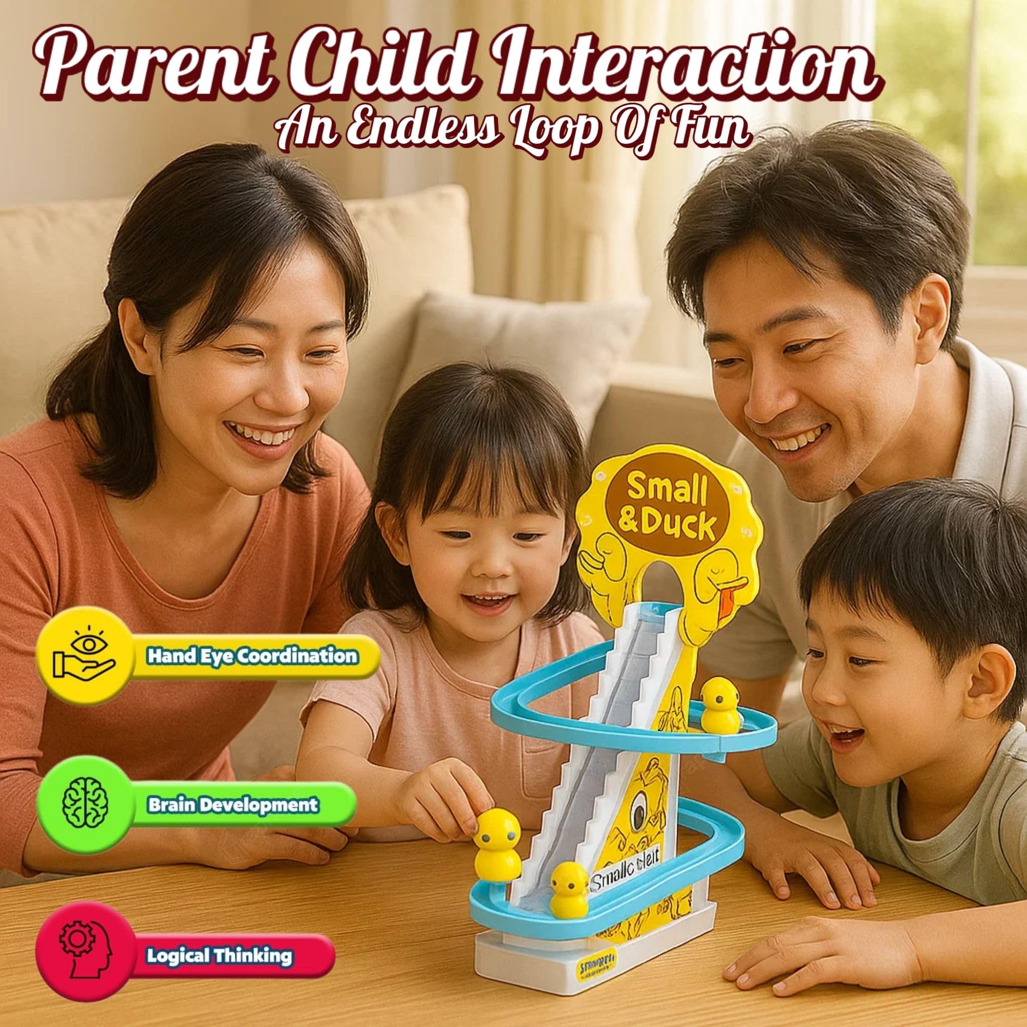 GRAPHENE Ducks Slide Toy Set with 2 Cells Stair Climbing Duck Track Toy Light Musical 3 Duckling Moving Escalator Automatic Cartoon Chasing Race Gift for Kids 1+ 2 3 4 5 Years Baby Girls Toddlers - Image 6 thumbnail