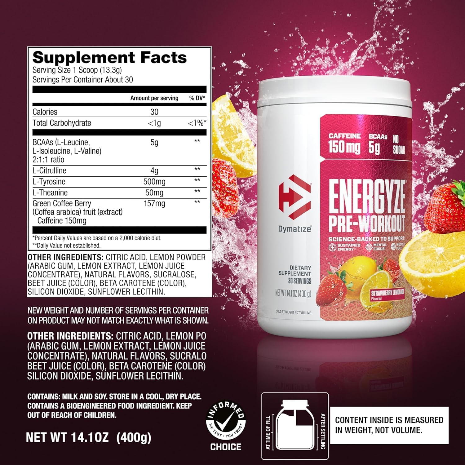 Bundle of Dymatize Energyze Pre Workout Powder and Creatine Monohydrate Combo for Training and Recovery