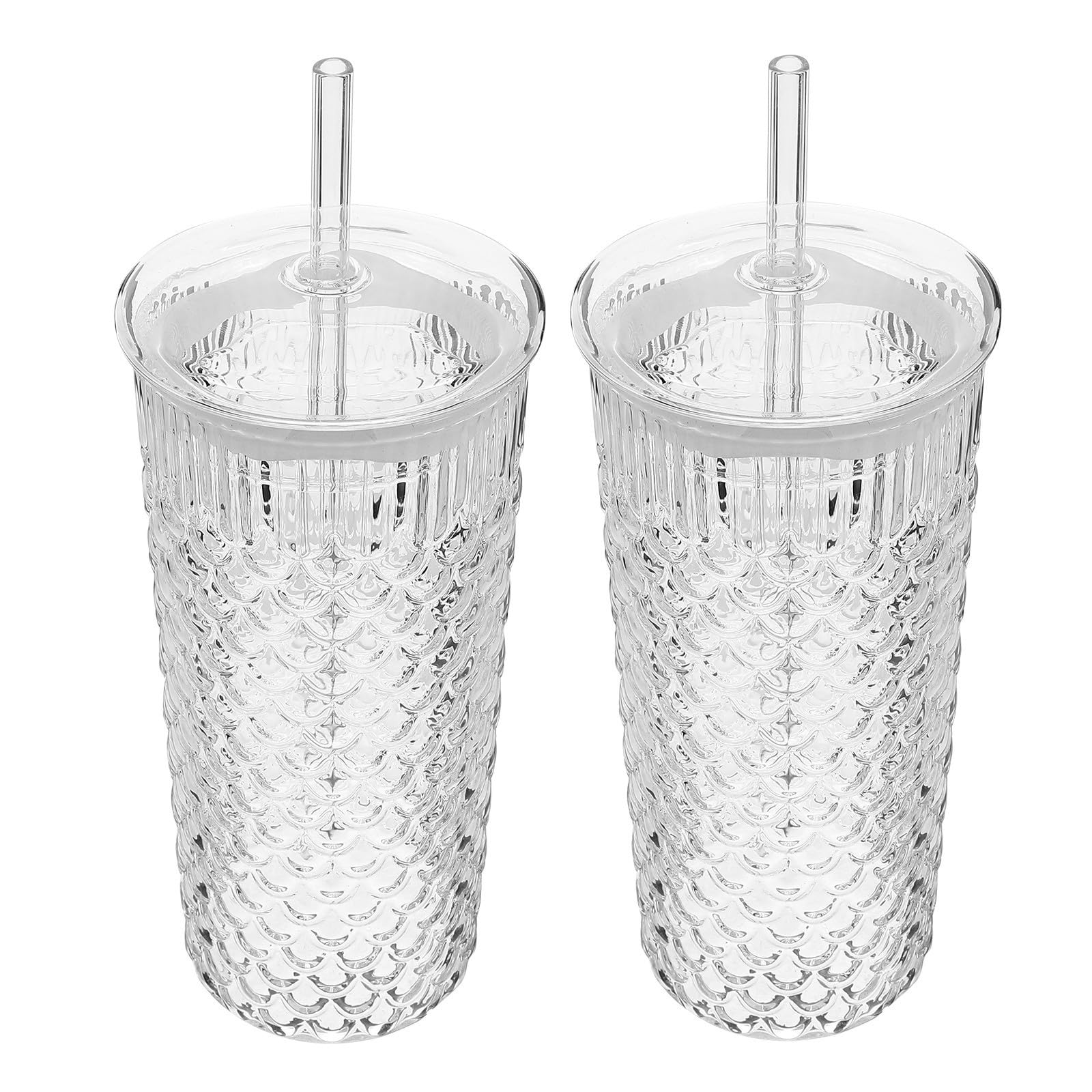 Gobelet en verre à motif écailles de poisson POPETPOP avec couvercle hermétique et paille