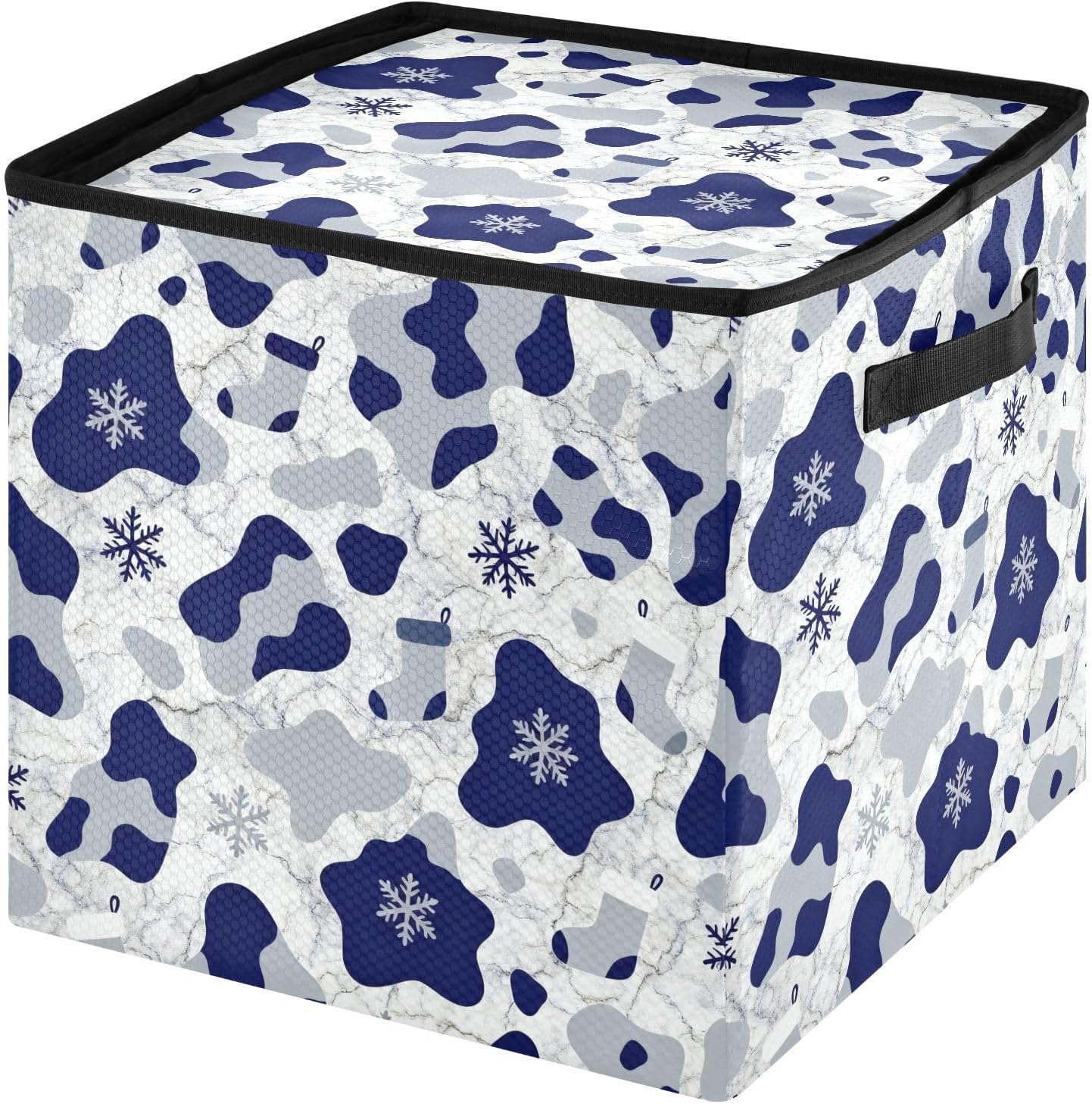High Capacity Christmas ornament storage Holds Up to 64, Adjustable Dividers, Zippered Top, Two Handles foldable Holiday Storage Case with Lid,Christmas Cow Fur Print Blue and Gray