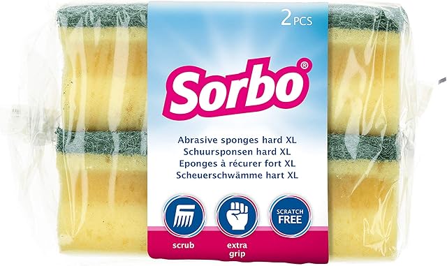 Sorbo Scouring Sponge, Viscose 7 x 12 x 9 cm, Pack of 2