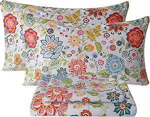 Bedlifes California King Sheet Set Ultra Soft, Breathable, Silky Flower Deep Pocket 100% Microfiber Bedding, 4 Piece Cal King Size with Floral Spring Design
