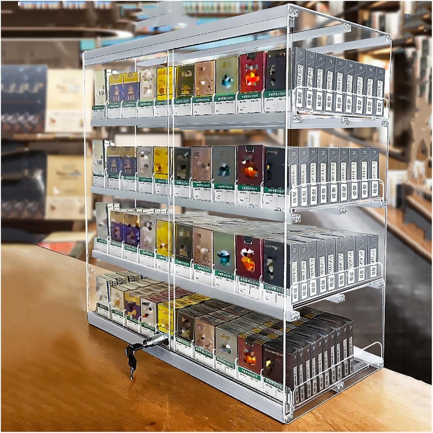 Wall-Mounted Cigarette Display Rack with Lock | Auto Pusher Holder for Retail Shops | Secure Acrylic Organizer (62x27x61.5cm) | Maximize Space & Visibility