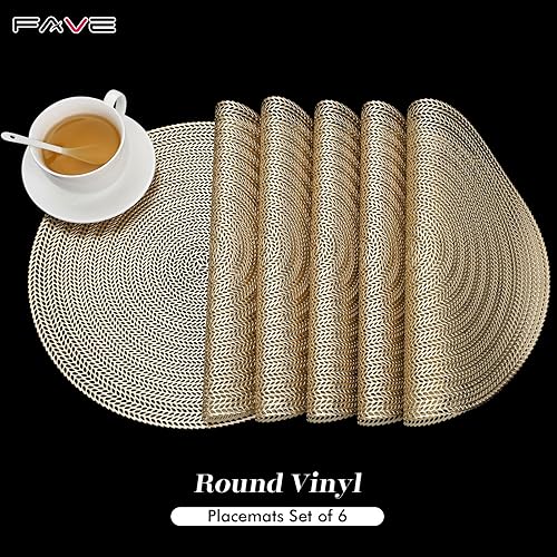 Miniatura 7 de FAVE Juego de 6 manteles individuales redondos de vinilo dorado, diseño de gavilla de trigo de 15 pulgadas, juego de 6 manteles individuales