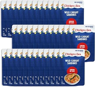 Chicken of the Sea Sardines in Louisiana Hot Sauce, 3.53 oz. Packet (Box of 36), Wild Caught Sardines