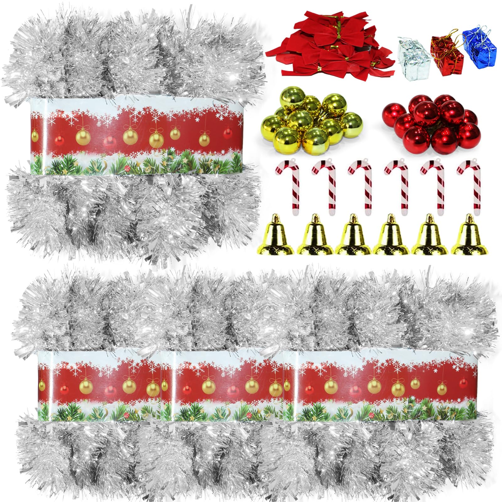 4 Pack 250FT Christmas Garland Flower for Christmas and Non-Lit Soft Silver Color Holiday Decor for Outdoor Indoor Artificial Christmas Twist Garland Home Artificial Greenery Wedding Party Decoration